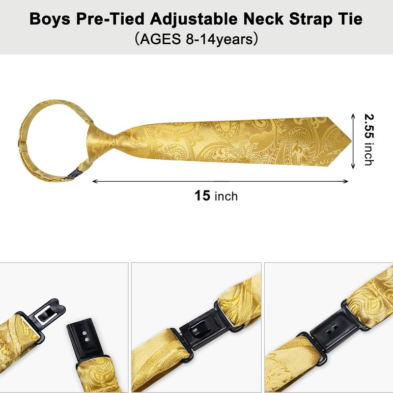 DiBanGu Boys Adjustable Tie and Pocket Square Pre-tied Zipper Necktie for Kids Wedding Party Graduation School Uniforms - Image 3